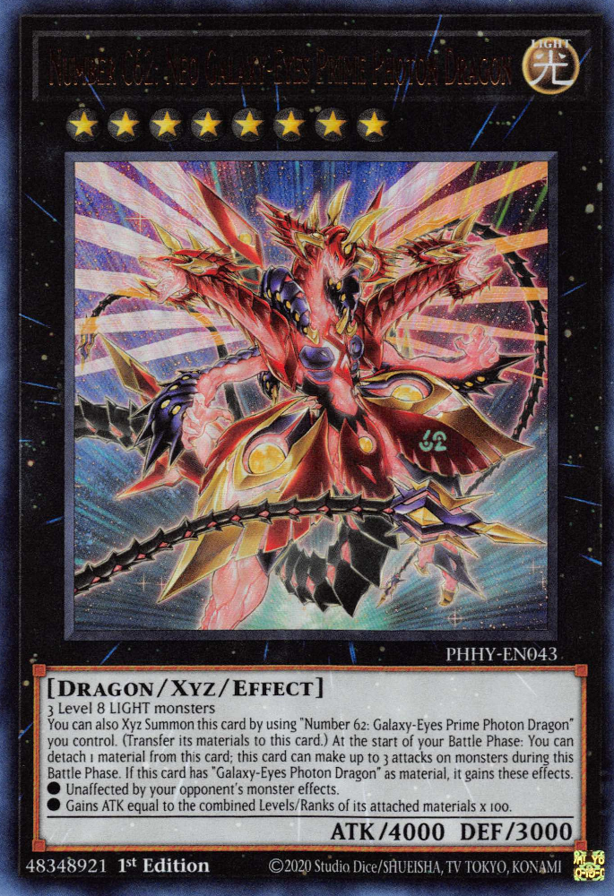 Number C62: Neo Galaxy-Eyes Prime Photon Dragon [PHHY-EN043] Ultra Rare | Jomio and Rueliete's Cards and Comics