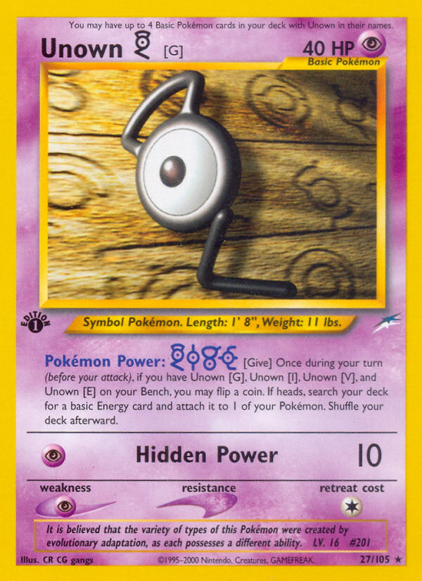 Unown [G] (27/105) [Neo Destiny 1st Edition] | Jomio and Rueliete's Cards and Comics