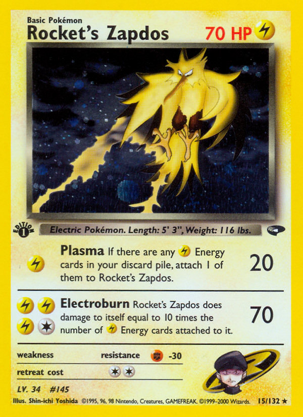 Rocket's Zapdos (15/132) [Gym Challenge 1st Edition] | Jomio and Rueliete's Cards and Comics