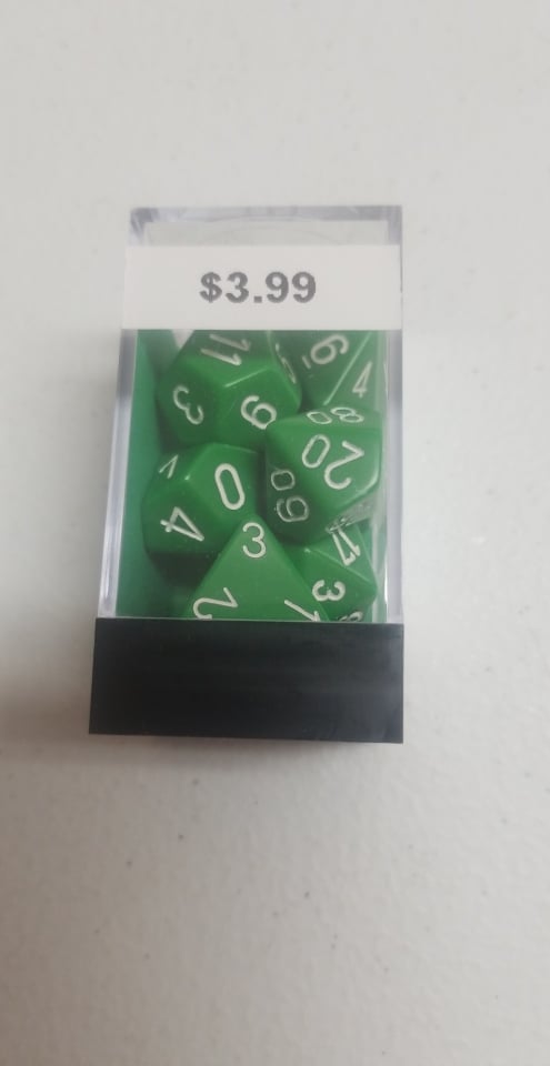 Green/White Chessex Opaque Polyhedral 7-Die Set | Jomio and Rueliete's Cards and Comics