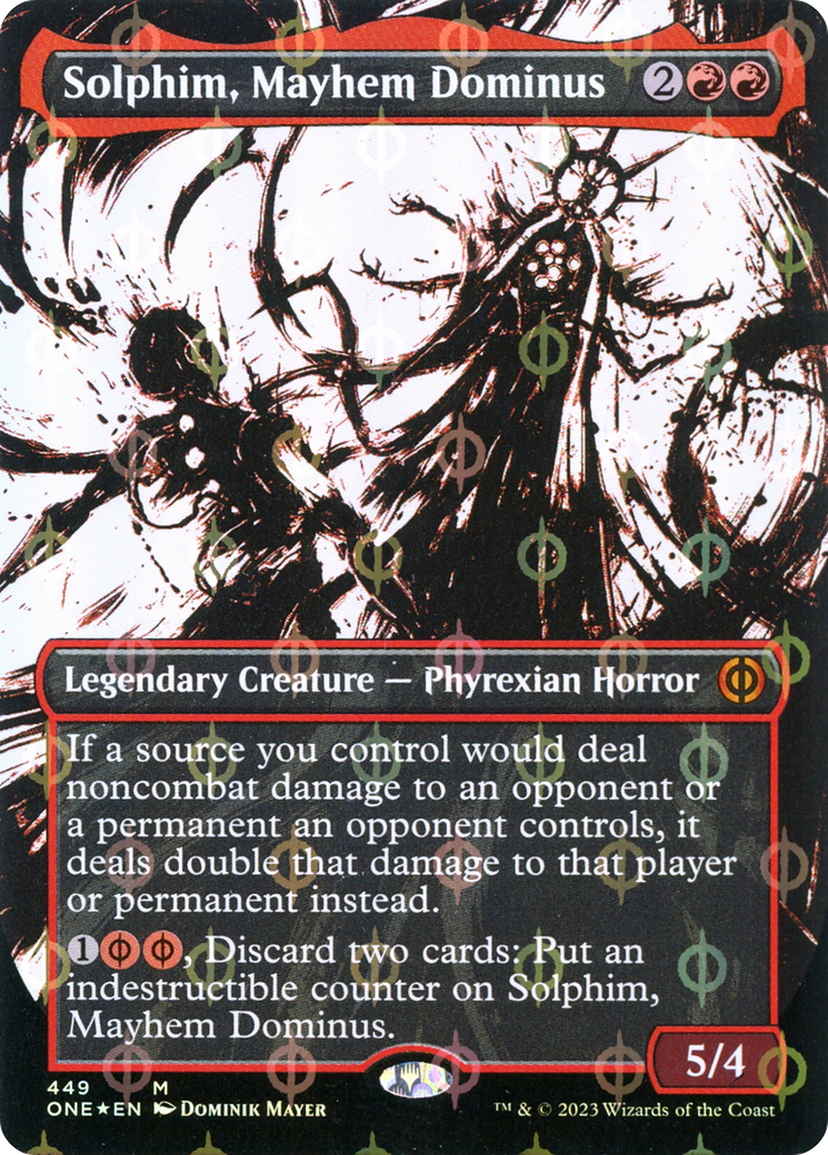 Solphim, Mayhem Dominus (Borderless Ichor Step-and-Compleat Foil) [Phyrexia: All Will Be One] | Jomio and Rueliete's Cards and Comics