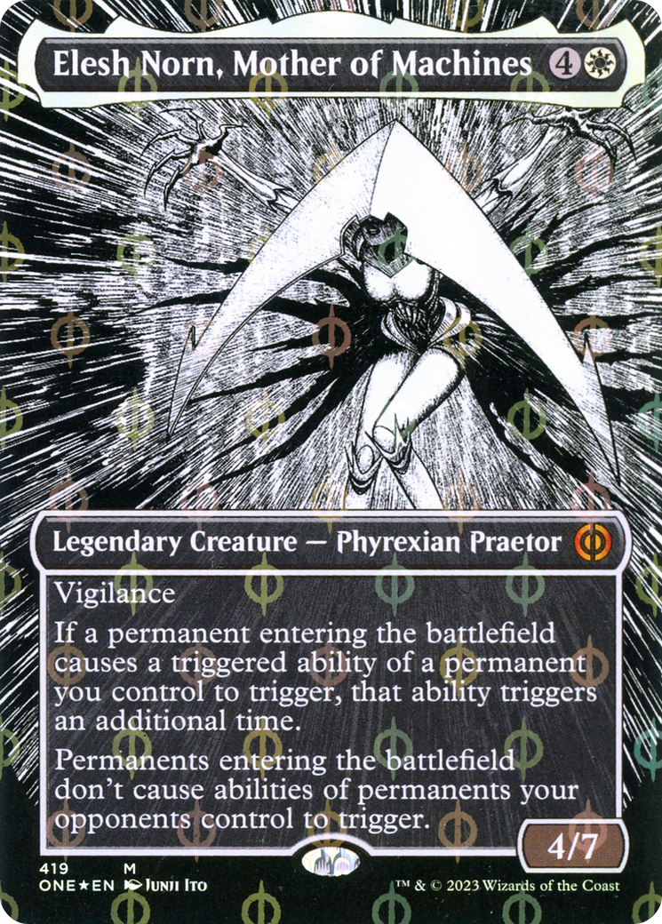 Elesh Norn, Mother of Machines (Borderless Manga Step-and-Compleat Foil) [Phyrexia: All Will Be One] | Jomio and Rueliete's Cards and Comics
