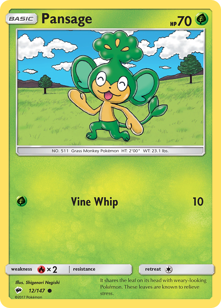 Pansage (12/147) [Sun & Moon: Burning Shadows] | Jomio and Rueliete's Cards and Comics