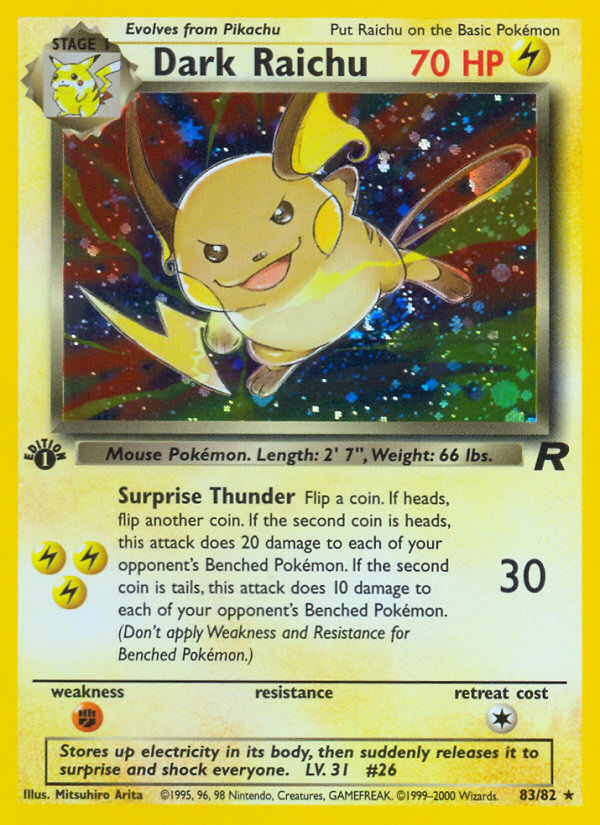 Dark Raichu (83/82) [Team Rocket 1st Edition] | Jomio and Rueliete's Cards and Comics