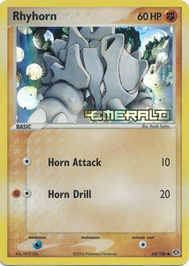 Rhyhorn (62/106) (Stamped) [EX: Emerald] | Jomio and Rueliete's Cards and Comics