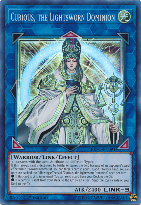 Curious, the Lightsworn Dominion [EXFO-EN091] Super Rare | Jomio and Rueliete's Cards and Comics