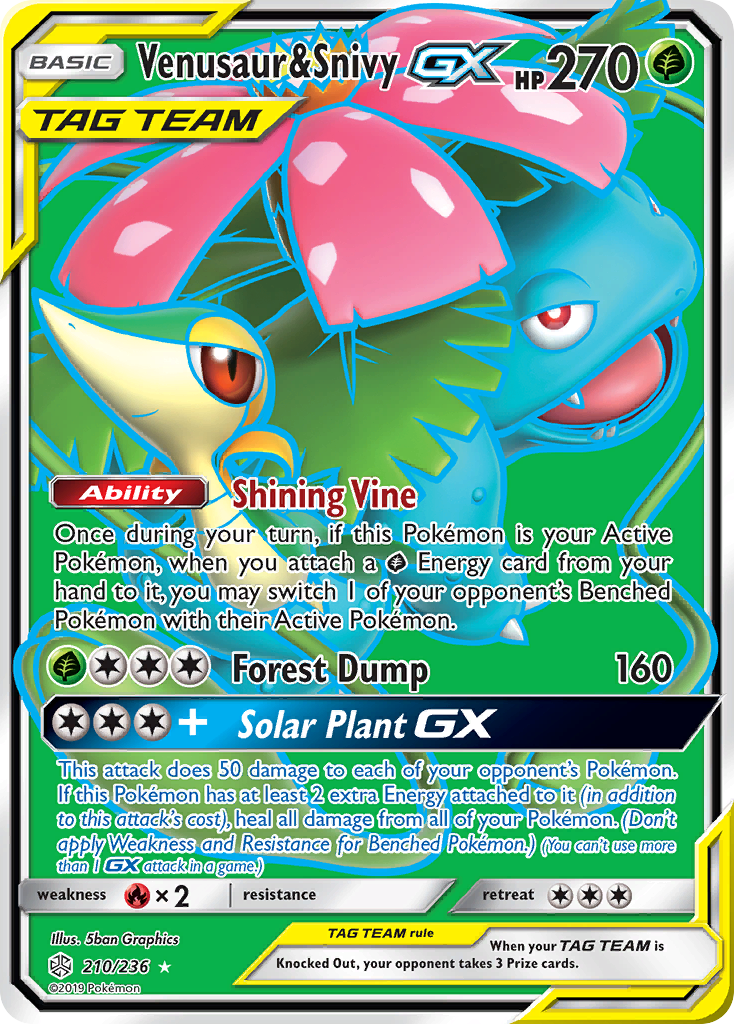 Venusaur & Snivy GX (210/236) [Sun & Moon: Cosmic Eclipse] | Jomio and Rueliete's Cards and Comics