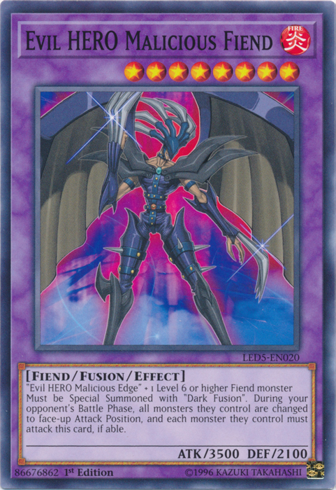 Evil HERO Malicious Fiend [LED5-EN020] Common | Jomio and Rueliete's Cards and Comics