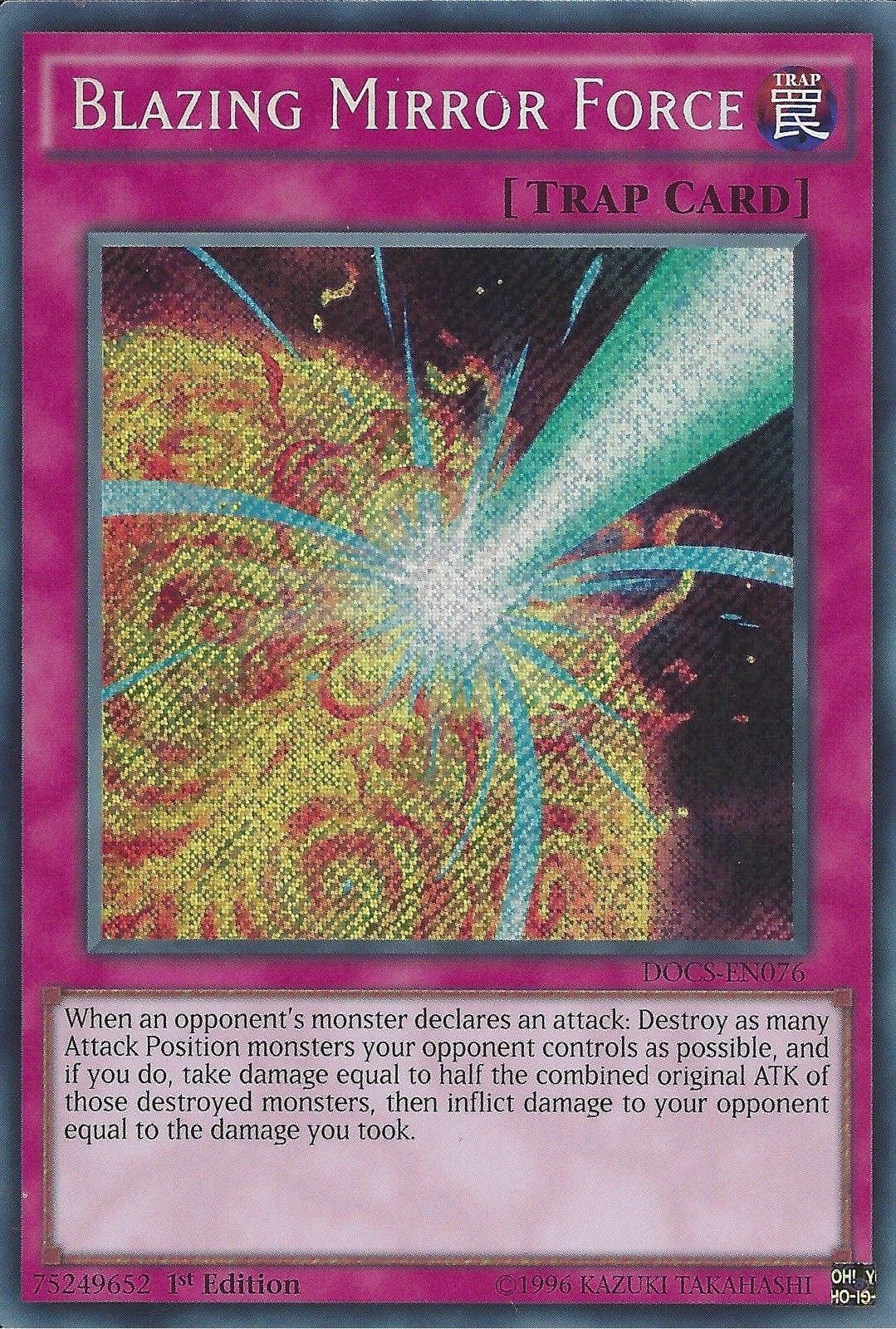 Blazing Mirror Force [DOCS-EN076] Secret Rare | Jomio and Rueliete's Cards and Comics