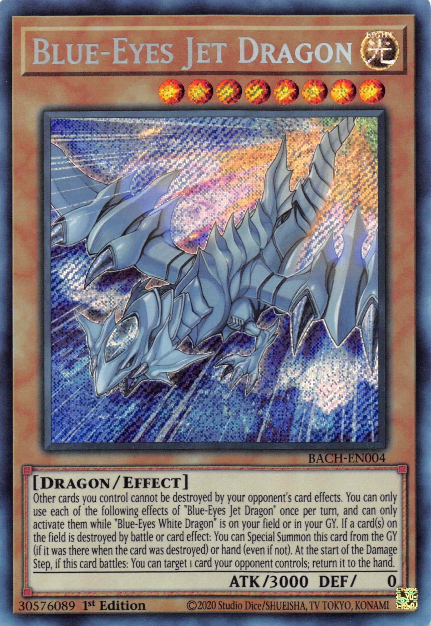 Blue-Eyes Jet Dragon [BACH-EN004] Secret Rare | Jomio and Rueliete's Cards and Comics