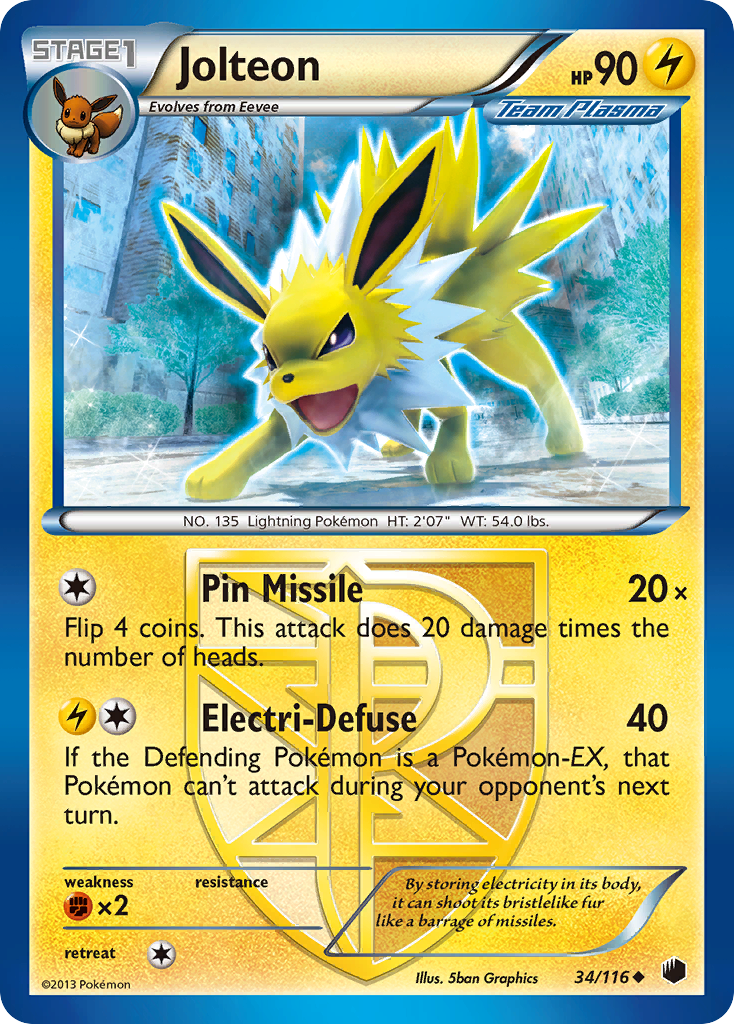 Jolteon (34/116) [Black & White: Plasma Freeze] | Jomio and Rueliete's Cards and Comics