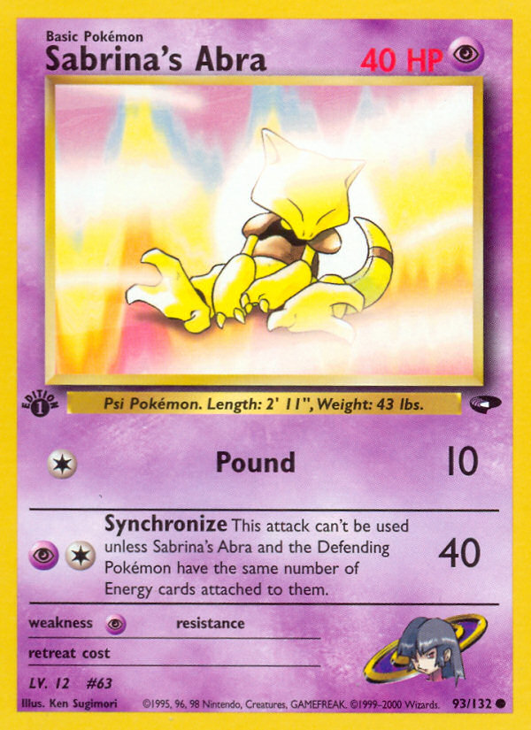 Sabrina's Abra (93/132) [Gym Challenge 1st Edition] | Jomio and Rueliete's Cards and Comics