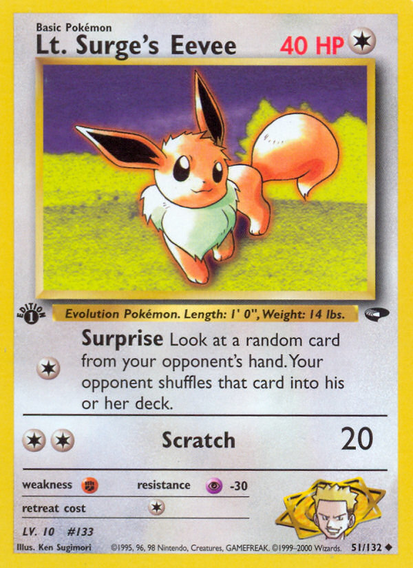 Lt. Surge's Eevee (51/132) [Gym Challenge 1st Edition] | Jomio and Rueliete's Cards and Comics