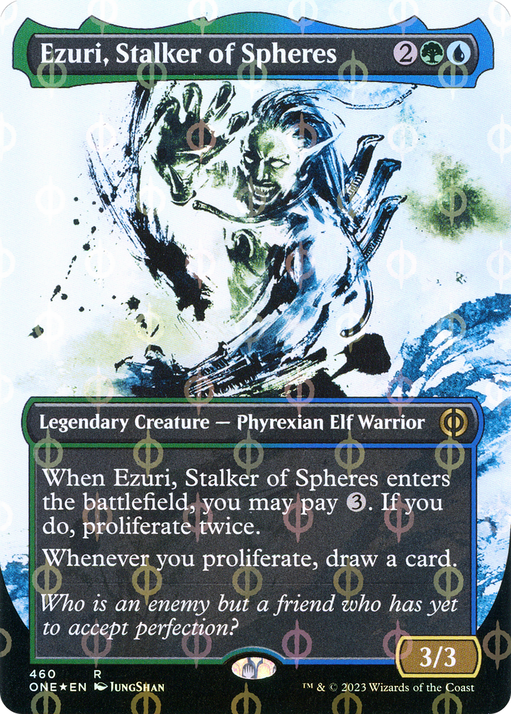 Ezuri, Stalker of Spheres (Borderless Ichor Step-and-Compleat Foil) [Phyrexia: All Will Be One] | Jomio and Rueliete's Cards and Comics