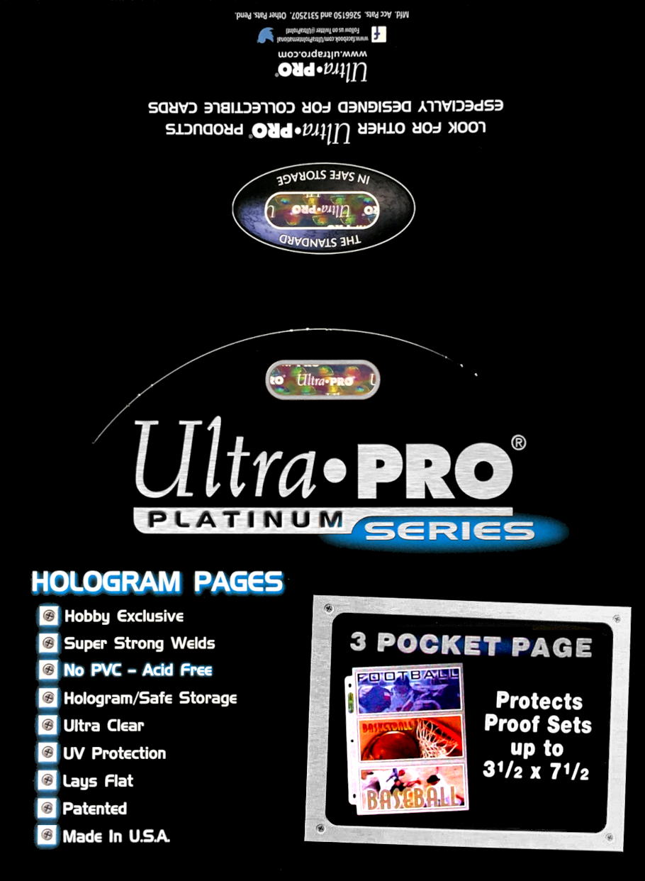 Ultra PRO: Platinum Hologram 3-Pocket Pages - 3-Holes (3.5" x 7.5" / 100-Pack) | Jomio and Rueliete's Cards and Comics