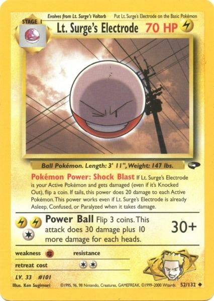 Lt. Surge's Electrode (52/132) [Gym Challenge Unlimited] | Jomio and Rueliete's Cards and Comics