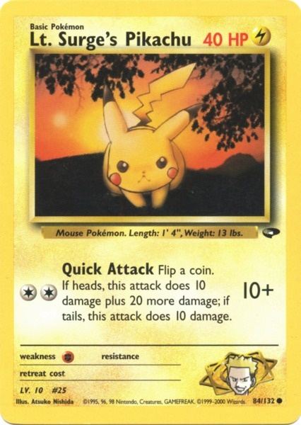 Lt. Surge's Pikachu (84/132) [Gym Challenge Unlimited] | Jomio and Rueliete's Cards and Comics