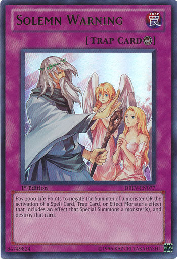 Solemn Warning [DREV-EN077] Ultra Rare | Jomio and Rueliete's Cards and Comics