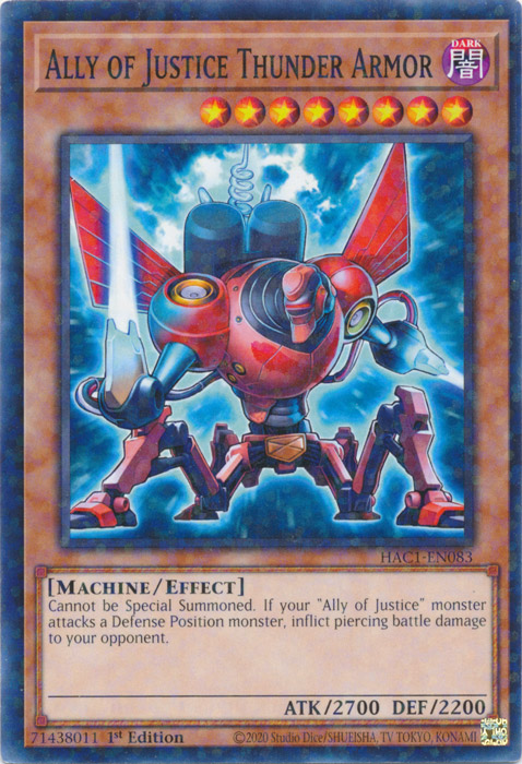 Ally of Justice Thunder Armor (Duel Terminal) [HAC1-EN083] Common | Jomio and Rueliete's Cards and Comics