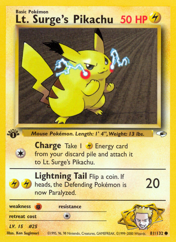 Lt. Surge's Pikachu (81/132) [Gym Heroes 1st Edition] | Jomio and Rueliete's Cards and Comics