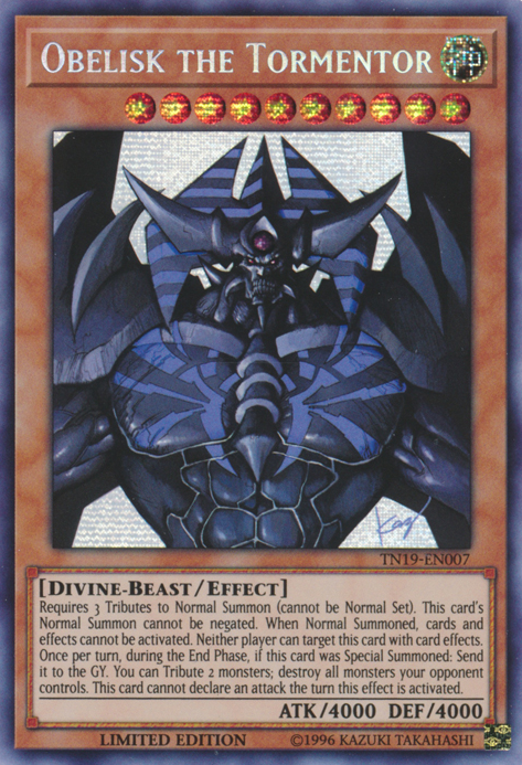 Obelisk the Tormentor [TN19-EN007] Prismatic Secret Rare | Jomio and Rueliete's Cards and Comics