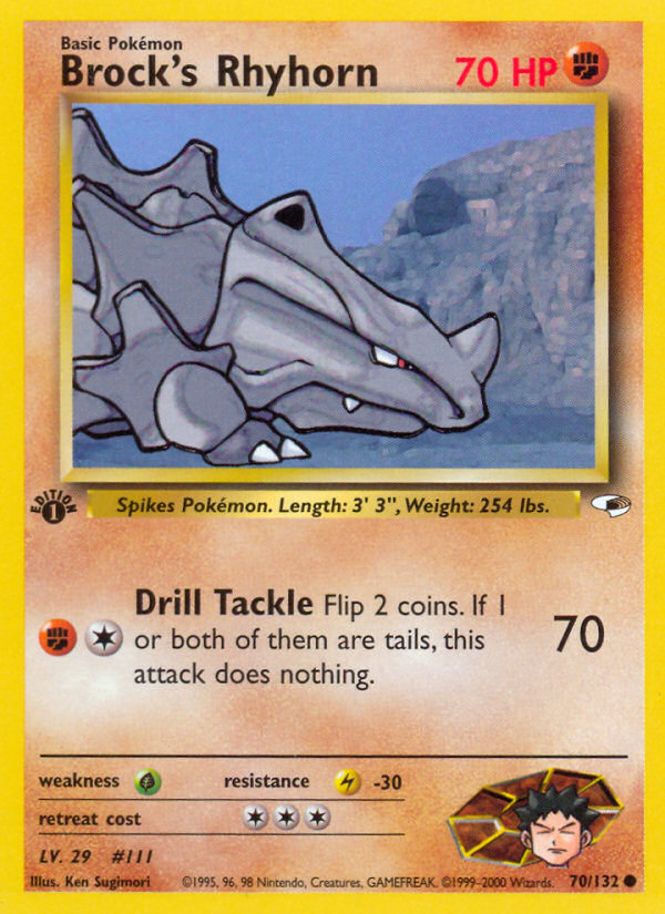 Brock's Rhyhorn (70/132) [Gym Heroes 1st Edition] | Jomio and Rueliete's Cards and Comics
