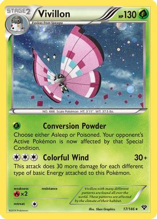 Vivillon (17/146) (Meadow Form/Pink Wings) (Cosmos Holo) [XY: Base Set] | Jomio and Rueliete's Cards and Comics