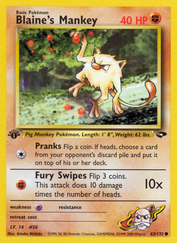 Blaine's Mankey (63/132) [Gym Challenge 1st Edition] | Jomio and Rueliete's Cards and Comics