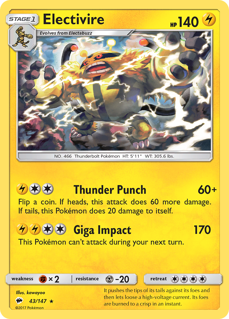 Electivire (43/147) [Sun & Moon: Burning Shadows] | Jomio and Rueliete's Cards and Comics
