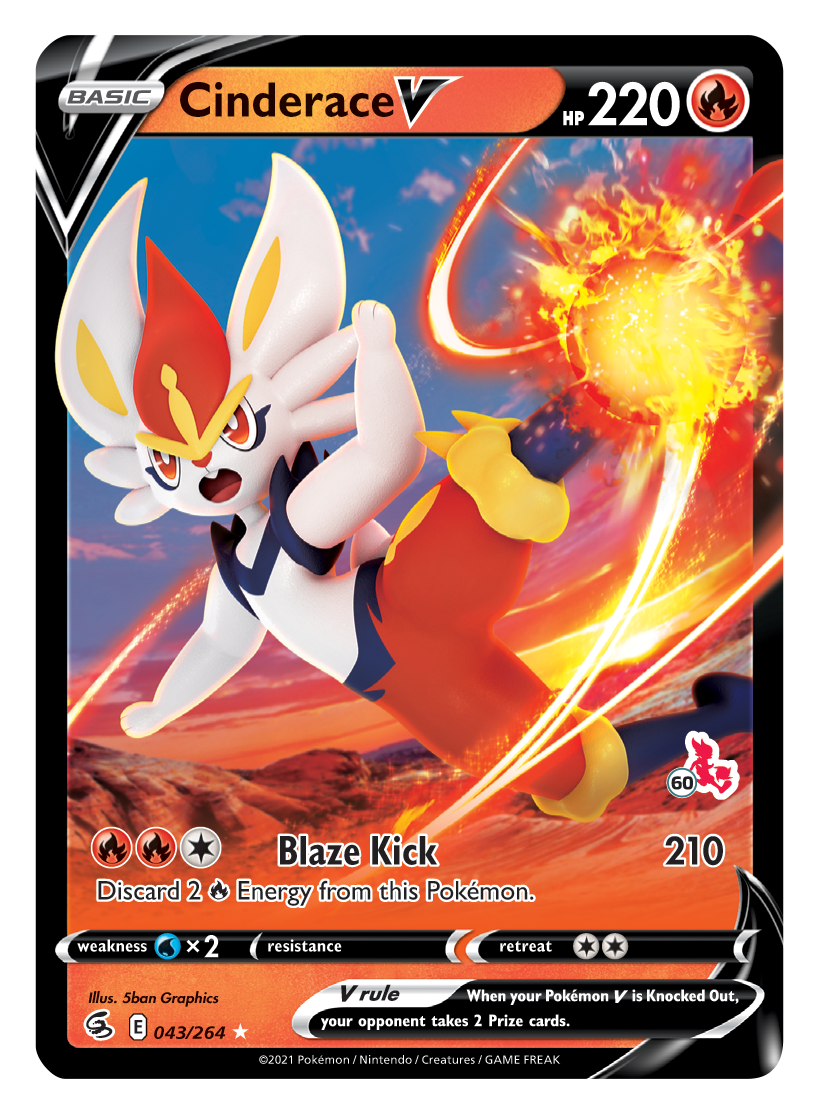 Cinderace V (043/264) (Cinderace Stamp #60) [Battle Academy 2022] | Jomio and Rueliete's Cards and Comics