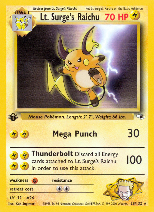 Lt. Surge's Raichu (28/132) [Gym Heroes 1st Edition] | Jomio and Rueliete's Cards and Comics