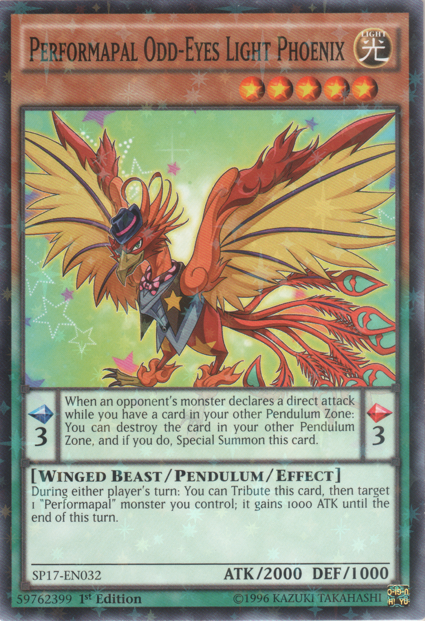 Performapal Odd-Eyes Light Phoenix (Starfoil) [SP17-EN032] Starfoil Rare | Jomio and Rueliete's Cards and Comics