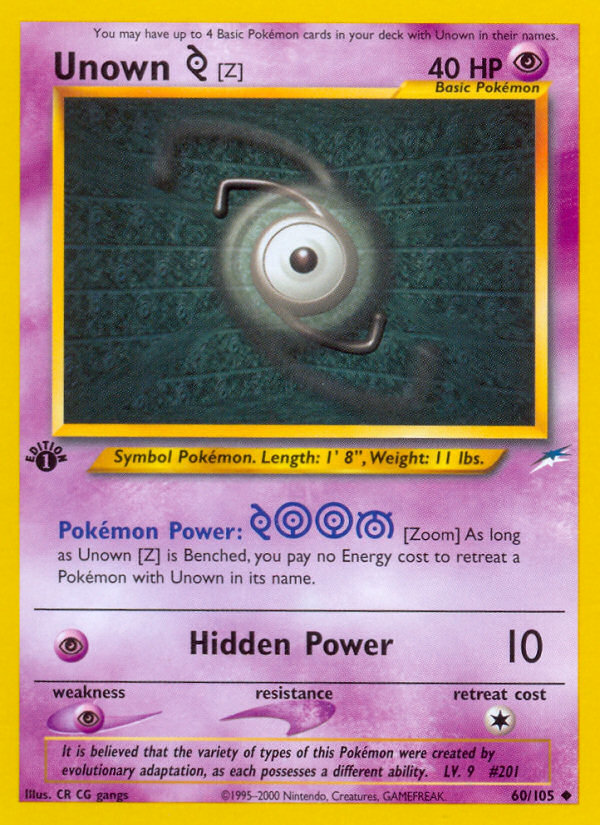 Unown [Z] (60/105) [Neo Destiny 1st Edition] | Jomio and Rueliete's Cards and Comics