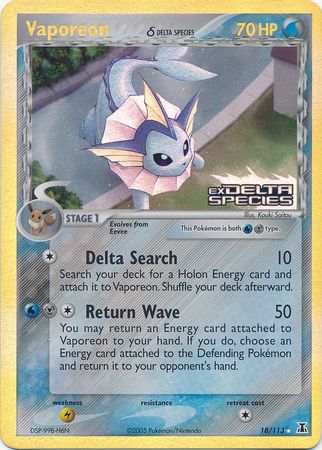Vaporeon (18/113) (Delta Species) (Stamped) [EX: Delta Species] | Jomio and Rueliete's Cards and Comics