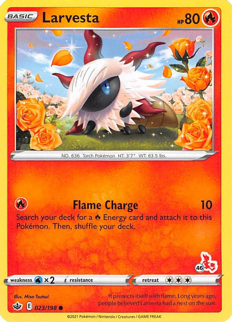 Larvesta (23/198) (Cinderace Stamp #46) [Battle Academy 2022] | Jomio and Rueliete's Cards and Comics