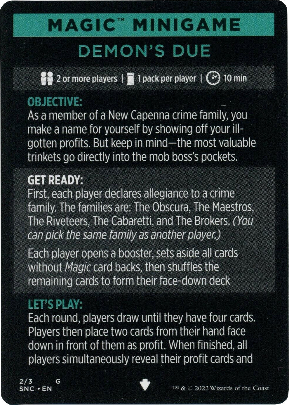 Demon's Due (Magic Minigame) [Streets of New Capenna Minigame] | Jomio and Rueliete's Cards and Comics