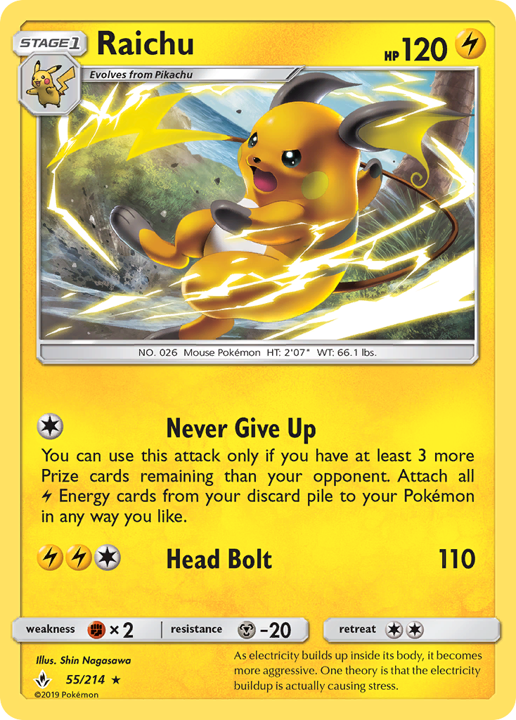 Raichu (55/214) [Sun & Moon: Unbroken Bonds] | Jomio and Rueliete's Cards and Comics