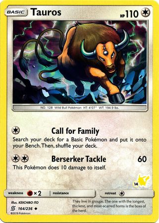 Tauros (164/236) (Pikachu Stamp #14) [Battle Academy 2020] | Jomio and Rueliete's Cards and Comics