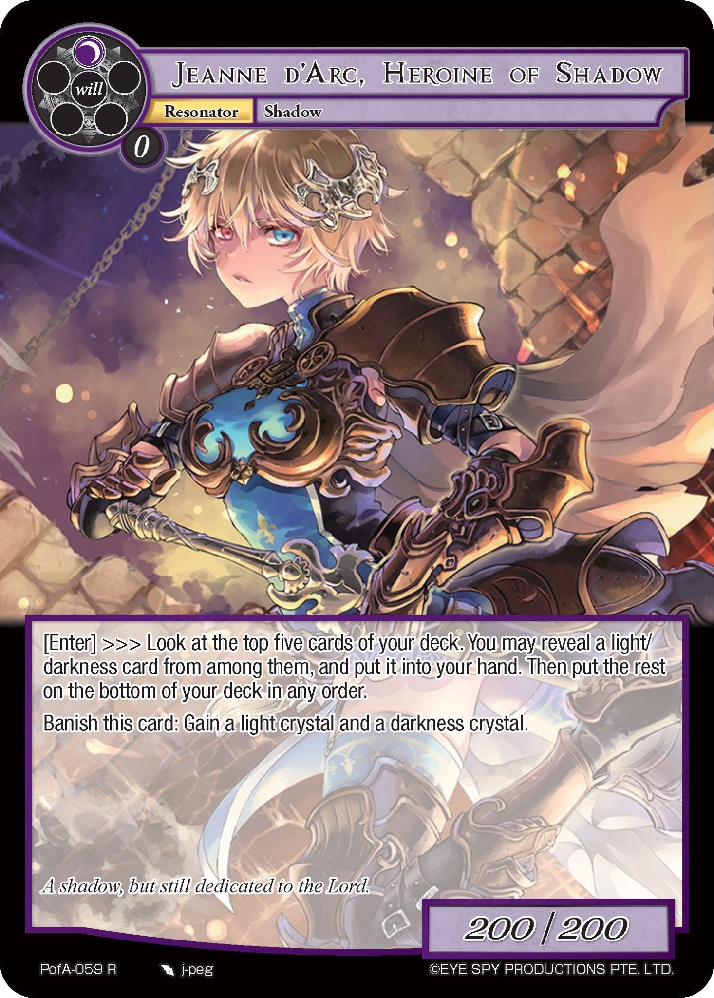 Jeanne D'Arc, Heroine of Shadow (PofA-059) [Alice Origin IV: Prologue of Attoractia] | Jomio and Rueliete's Cards and Comics