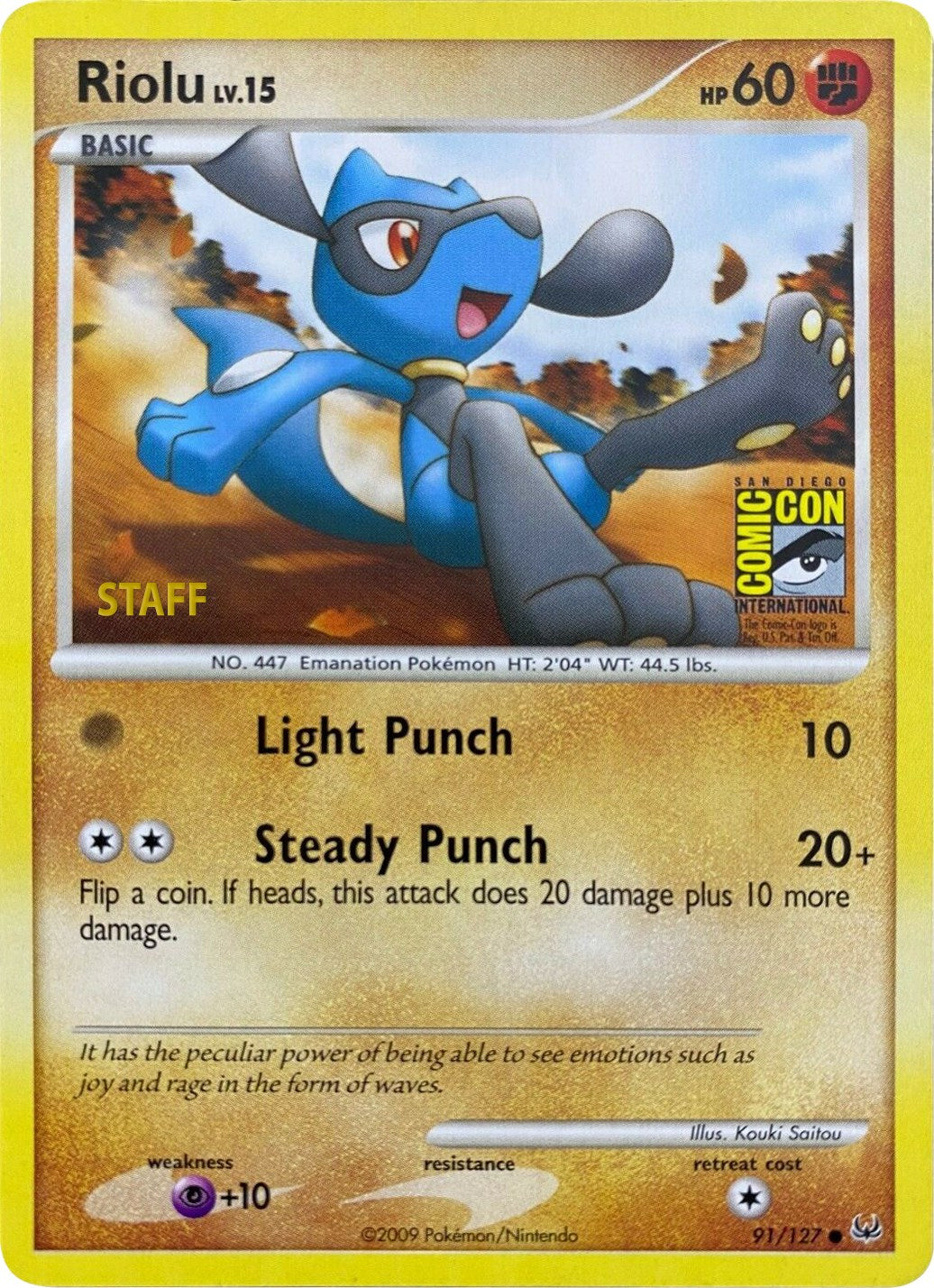 Riolu (91/127) (SDCC 2009) (Staff) [Platinum: Base Set] | Jomio and Rueliete's Cards and Comics
