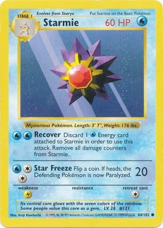 Starmie (64/102) [Base Set Shadowless Unlimited] | Jomio and Rueliete's Cards and Comics