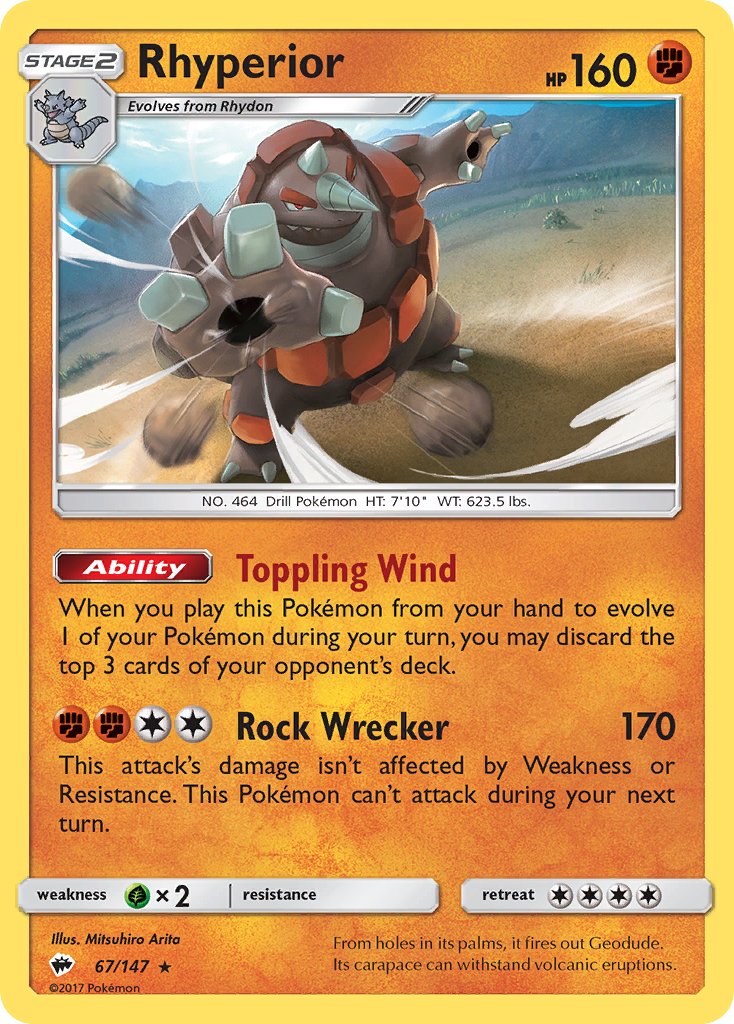 Rhyperior (67/147) (Theme Deck Exclusive) [Sun & Moon: Burning Shadows] | Jomio and Rueliete's Cards and Comics