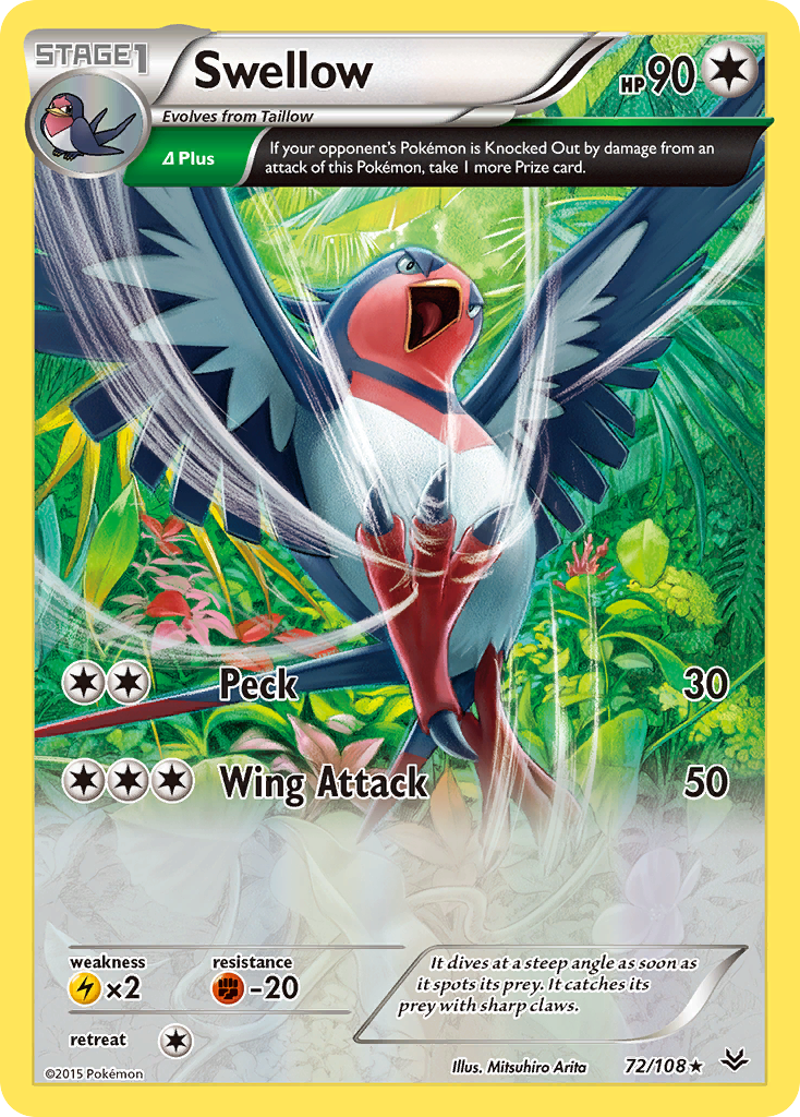 Swellow (72/108) [XY: Roaring Skies] | Jomio and Rueliete's Cards and Comics