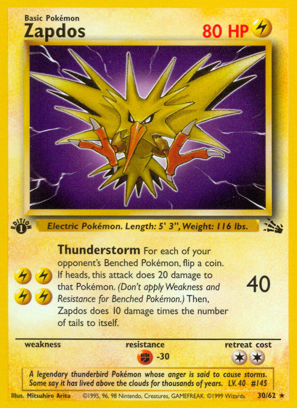 Zapdos (30/62) [Fossil 1st Edition] | Jomio and Rueliete's Cards and Comics