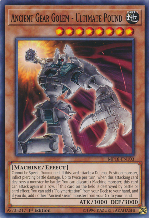 Ancient Gear Golem - Ultimate Pound [MP18-EN103] Common | Jomio and Rueliete's Cards and Comics