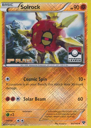 Solrock (64/146) (3rd Place League Challenge Promo) [XY: Base Set] | Jomio and Rueliete's Cards and Comics