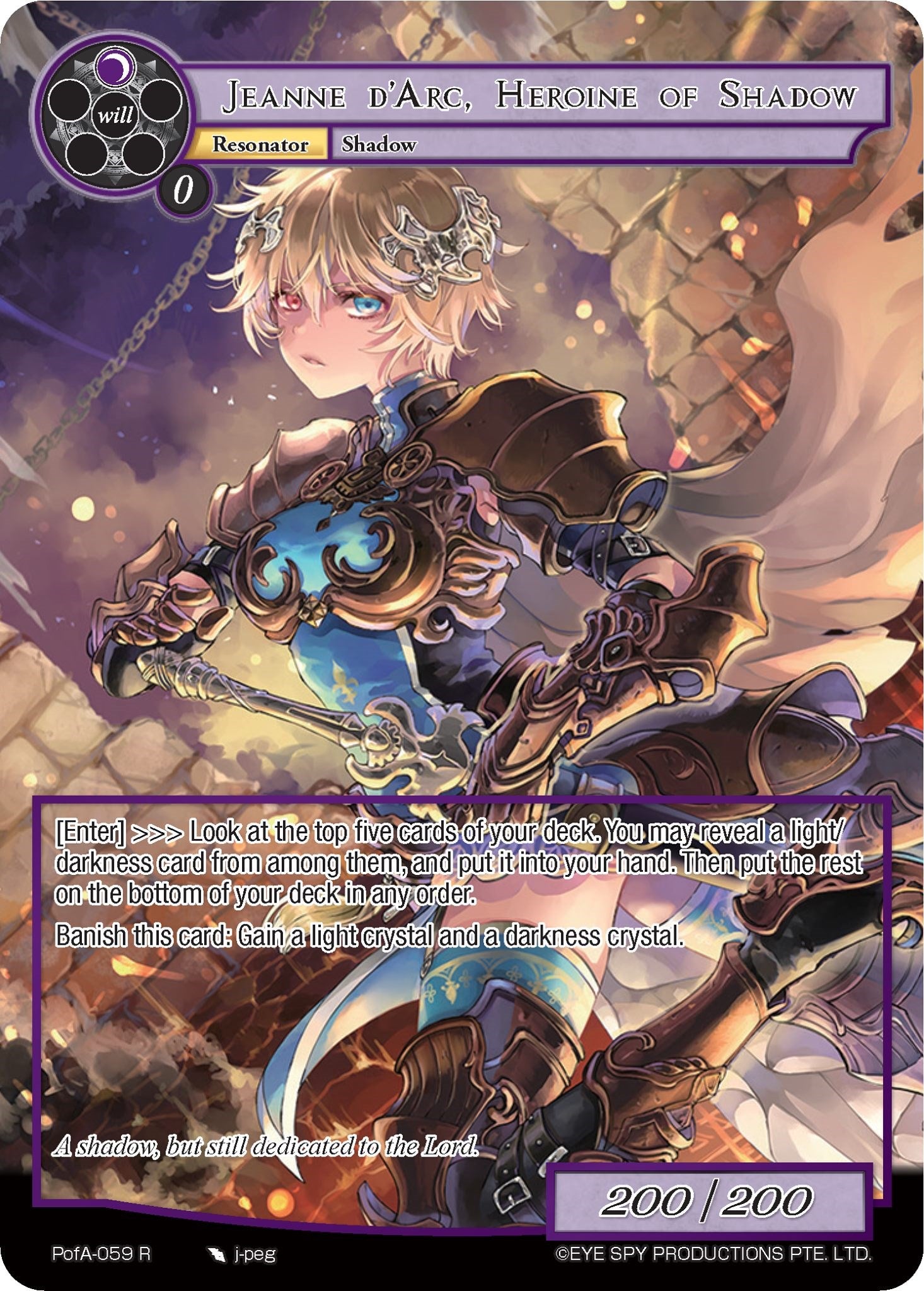 Jeanne D'Arc, Heroine of Shadow (Full Art) (PofA-059) [Alice Origin IV: Prologue of Attoractia] | Jomio and Rueliete's Cards and Comics