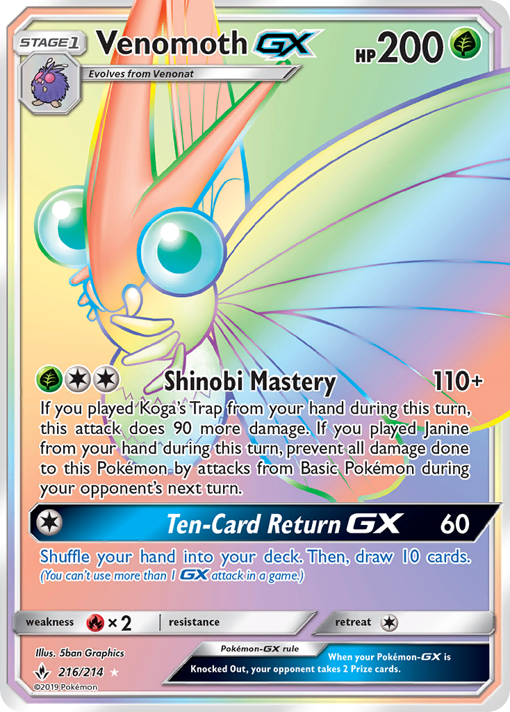 Venomoth GX (216/214) [Sun & Moon: Unbroken Bonds] | Jomio and Rueliete's Cards and Comics