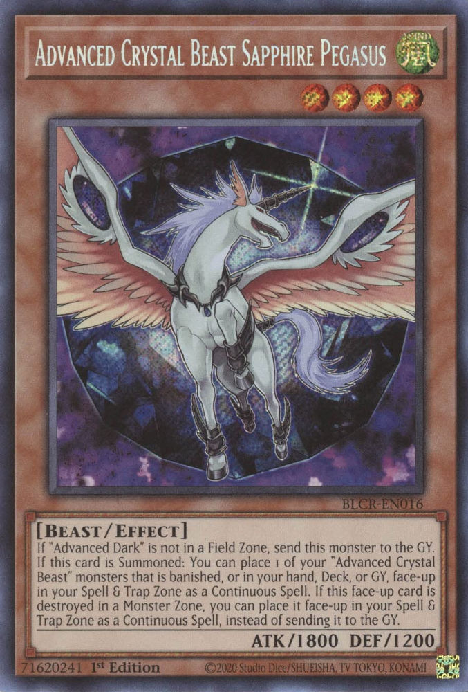 Advanced Crystal Beast Sapphire Pegasus [BLCR-EN016] Secret Rare | Jomio and Rueliete's Cards and Comics