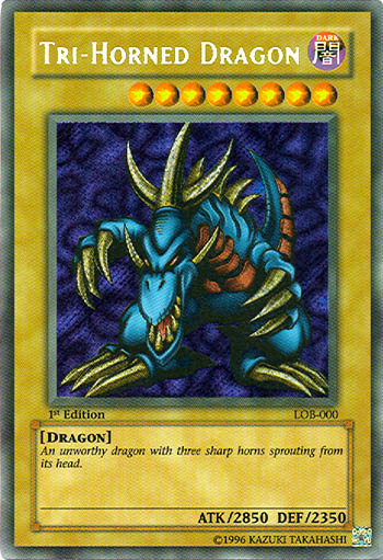 Tri-Horned Dragon [LOB-000] Secret Rare | Jomio and Rueliete's Cards and Comics